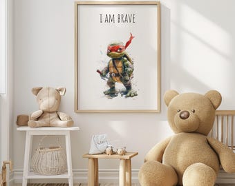 Turtle Affirmation 'I Am' , Boys Room Decor, I am Brave Ninja Affirmation, Kids Wall Art