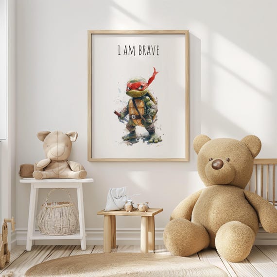 Turtle Affirmation 'I Am' , Boys Room Decor, I am Brave Ninja Affirmation, Kids Wall Art