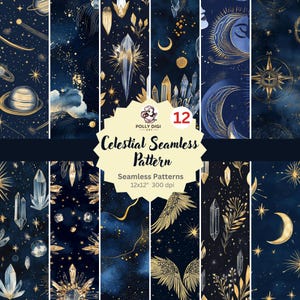 12 Celestial seamless pattern watercolor Valentine day JPG Download  Instant Digital Download, Watercolor paintings
