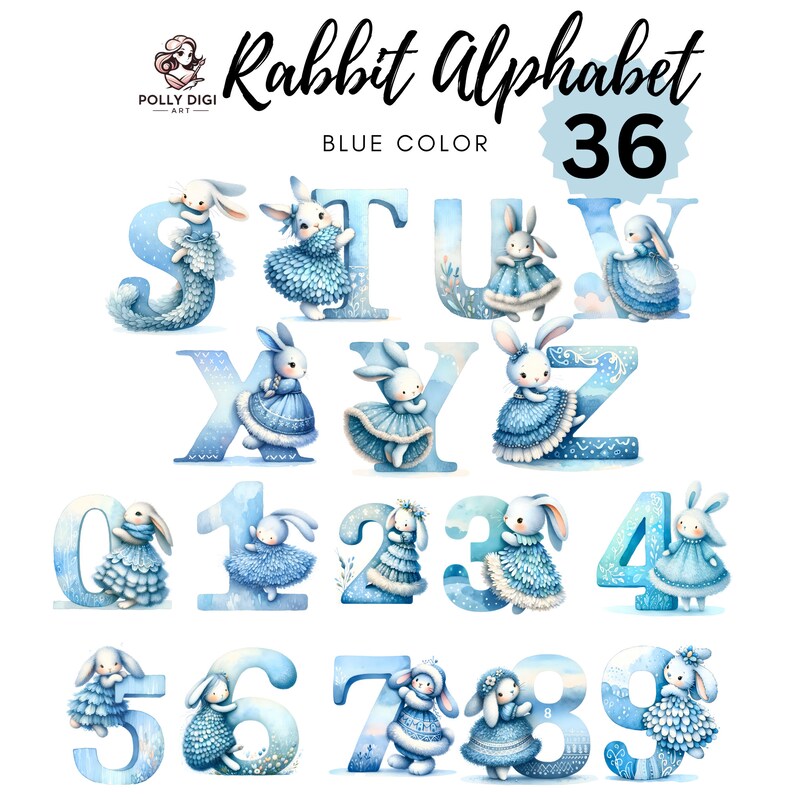 Bunny Rabbit Clipart Alphabet PNG, PNG Letters, Blue Font, Blue Rabbit ...