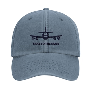 Airplane ‘Take To The Skies’ Casual Baseball Cap, Plane / Pilot / Flying Enthusiast, Vintage Washed, Embroidered, Adjustable, Unisex