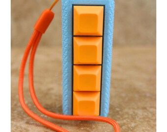 Textured Cylinder Hand Clicker for Stimming and Anxiety. Clicking fun 4-Key Mechanical Keyboard Keychain Customize your Keycap color
