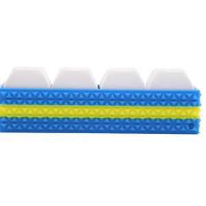 Textured Hand Clicker - Stimming and Anxiety. Clicking fun 4-Key Mechanical Keyboard Keychain Customize your Keycap color Blue/Yellow Base