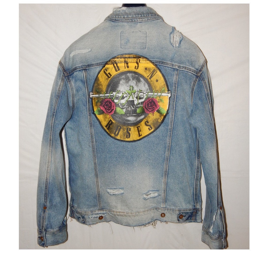 Distressed H&M Guns N Roses Blue Denim Jacket Divided. Size