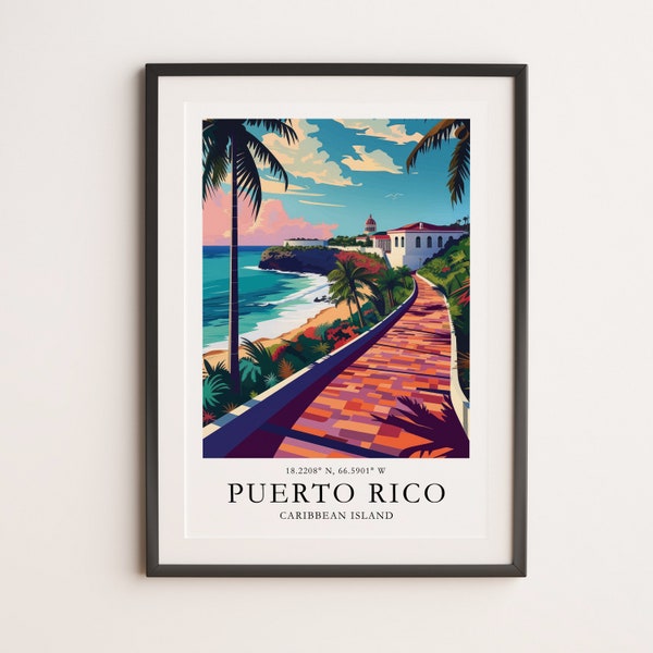 Puerto Rico, Caribbean Island Retro Poster | Printable Wall Art | Digital Wall Art | Digital Download | Retro Travel Posters | Poster Gift