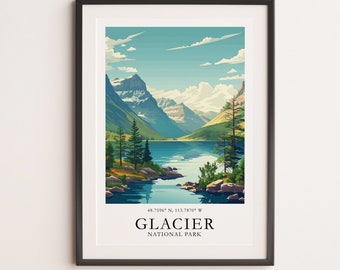 Glacier National Park Retro Poster | Printable Wall Art | Digital Wall Art | Digital Download | Retro Travel Posters | Poster Gift