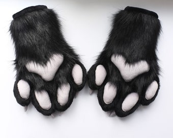 Furry Wolf Paws, Black Furry Gloves