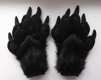 Five Finger Fursuit Paws Black with Extra Large Claws