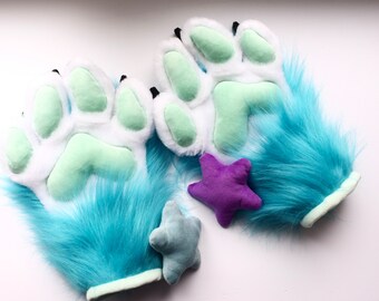 Fursuit Paws Turquoise, Paw Gloves Green, Fursuit Paws Commissions, Custom Fursuit Paws