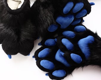 Fursuit Mini Partial, Black Fursuit Feet Paws, Fursuit Partial Blue