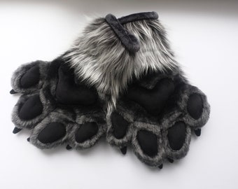 Grey Fursuit Paws, Grey Wolf Paws, Dark  Grey Handpaws, Grey Fursuit Partial