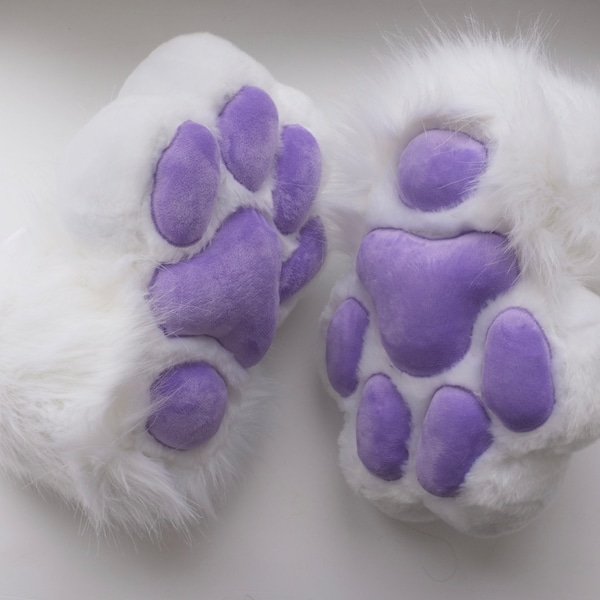 White Fursuit Feet Paws, Fluffy Fur Paws, Fursuit Indoor Paws