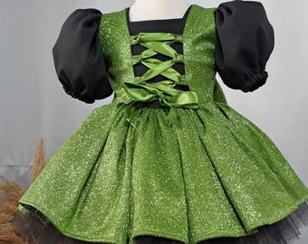 Green Clover St Patrick’s Day, Shiny & Chic The Ultimate Handmade Dress, Green Sparkling Tutu Baby Dress for Birthday Special Occasions