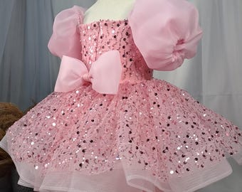 Princess Style Pink Tulle Dress, Wedding, Birthday Dress for Girls, Girl Birthday Dress, Toddler Luxury Pink Dress, Elegant Pink Tutu Dress