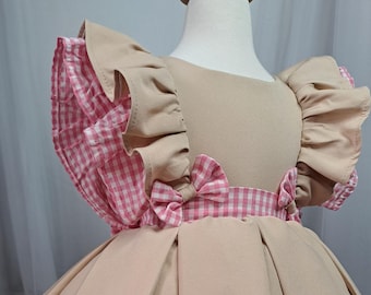 Pink Gingham Ruffled Baby Dress, Vintage Puffy Princess Style
