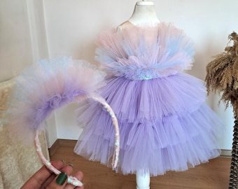 Rainbow Tulle Special Girl Dress, Unicorn Princess Dress, Colorful and Fluffy Tutu Gown, Unicorn Themed Dress, Perfect for Birthday Parties