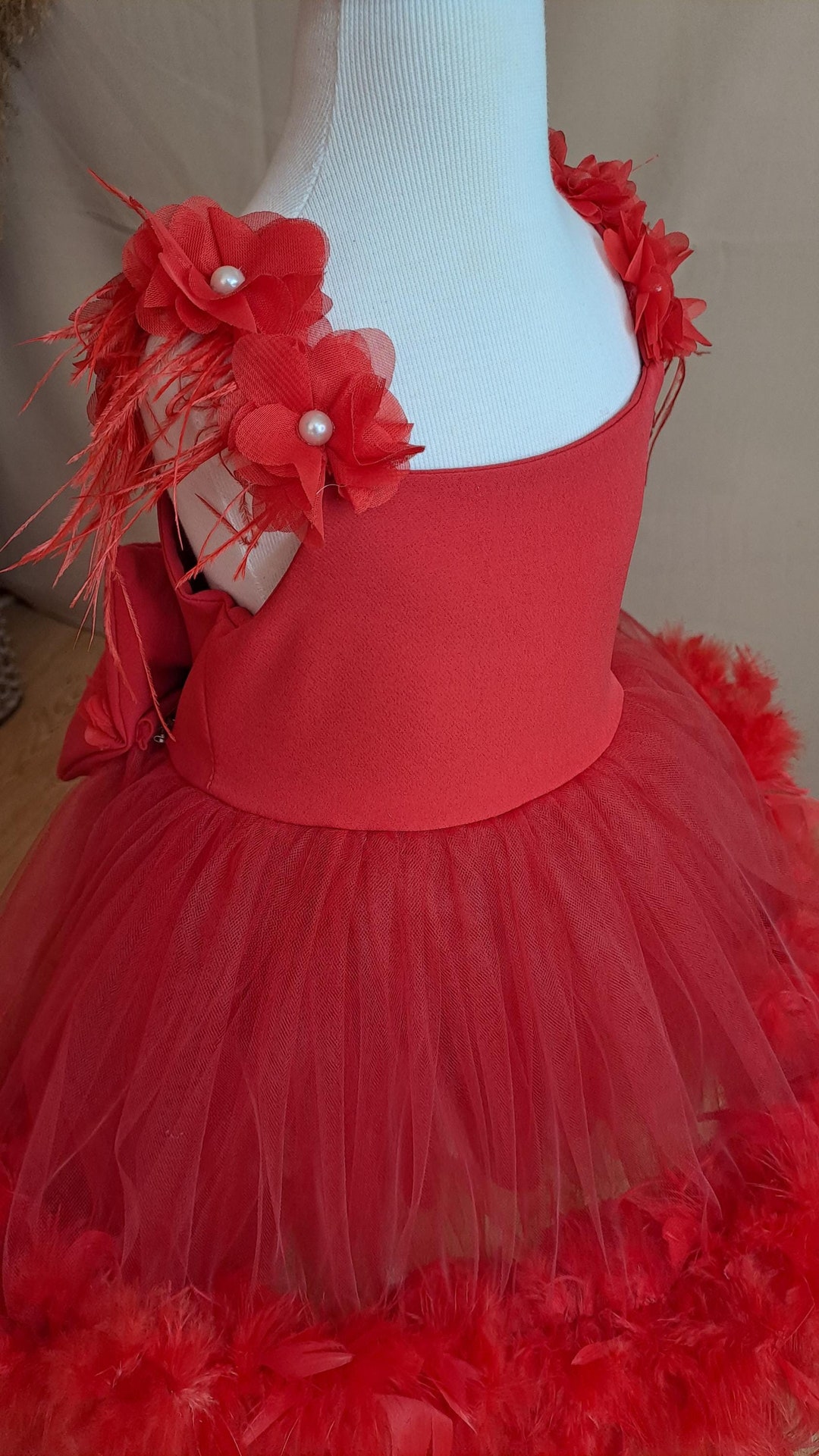 Thea Elegant Red Big Flower Party Dress for Girls