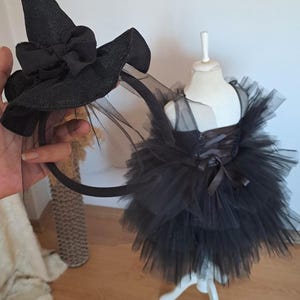 Girls Black Witch Tutu Dress, Handmade Halloween Costume