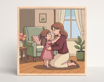Mother's Day Cross Stitch Pattern | Mom and Daughter Hug Chart | Family Love Sampler | Cozy Home Wall Decor PDF