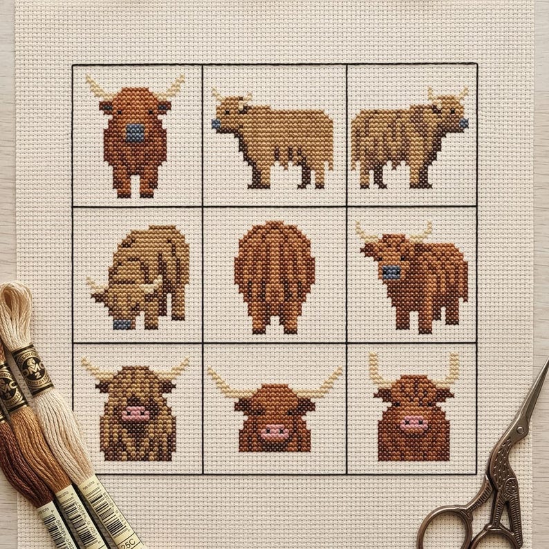 Highland Cow Cross Stitch Pattern | Mini Scottish Coo Grid | Rustic ...