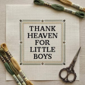 男の子のためのクロスステッチパターン「Thank Heaven For Little Boys」 - 男の子の部屋の装飾 - グリーンのサンプルチャート - 新米ママへのギフト（PDF）