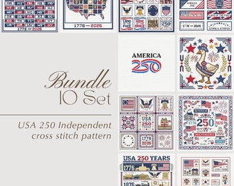 Ultimate America 250 Cross Stitch Pattern Collection | 10 Patriotic USA Designs | 1776-2026 History Sampler | Independence Day Chart PDF