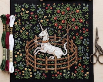 Medieval Cross Stitch Pattern, The Unicorn in Captivity, Hunt of the Unicorn Tapestry, Historic Art Chart, Gothic Embroidery PDF