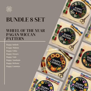 Pacchetto di 8 set di schemi per punto croce "La Ruota dell'Anno" - Decorazioni stagionali per la casa, ghirlanda, arte popolare botanica - Schema PDF