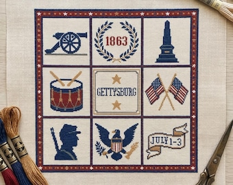 America 250 Civil War History Cross Stitch Pattern | Battle of Gettysburg Sampler | 1863 Patriotic USA 250 Anniversary Decor Chart PDF