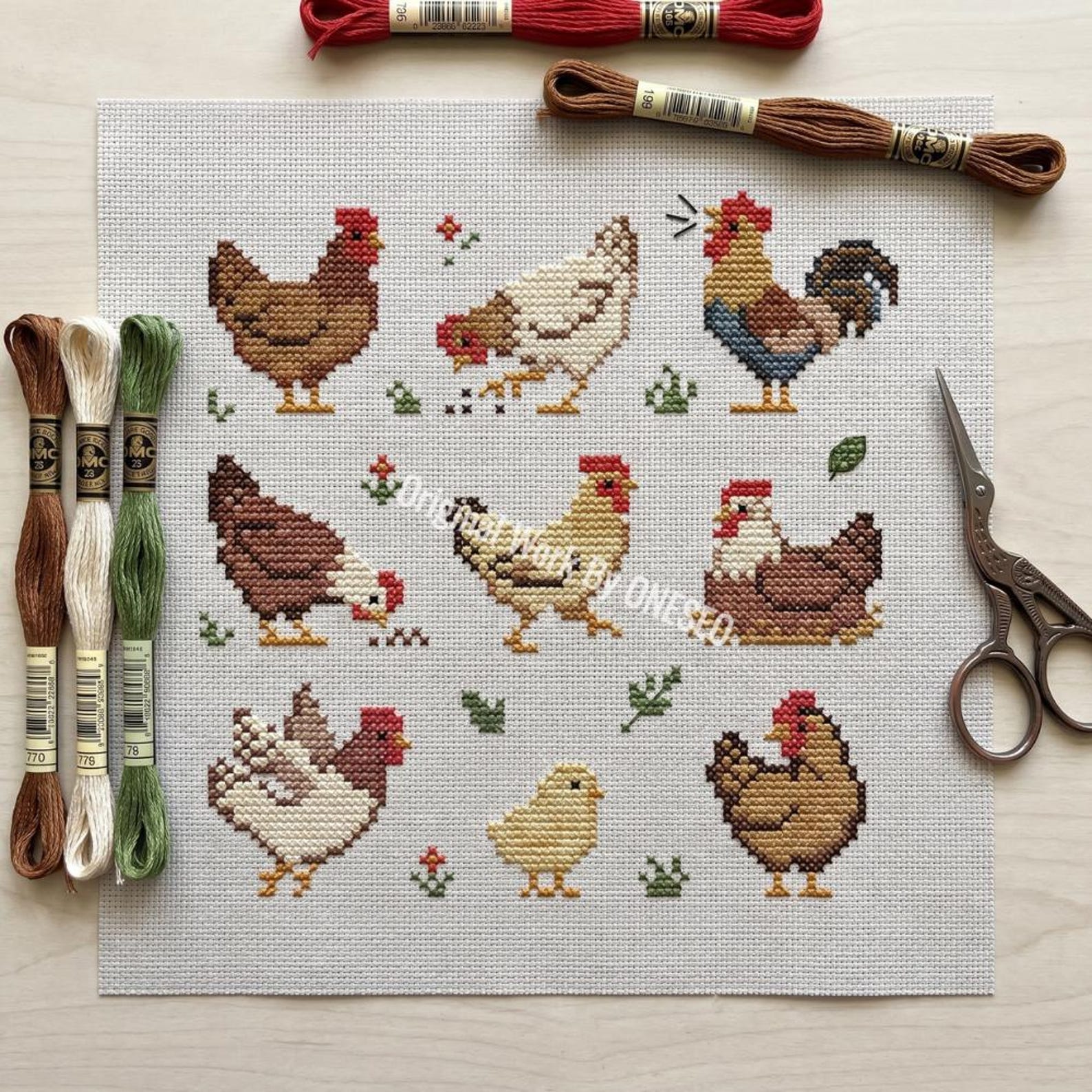 Chicken Sampler Cross Stitch Pattern - Rooster Hen Sampler - Farmhouse ...