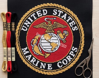 USMC Military Emblem Cross Stitch Pattern, United States Marine Corps EGA Veteran Logo Counted Chart, Patriotic Eagle Globe Anchor PDF