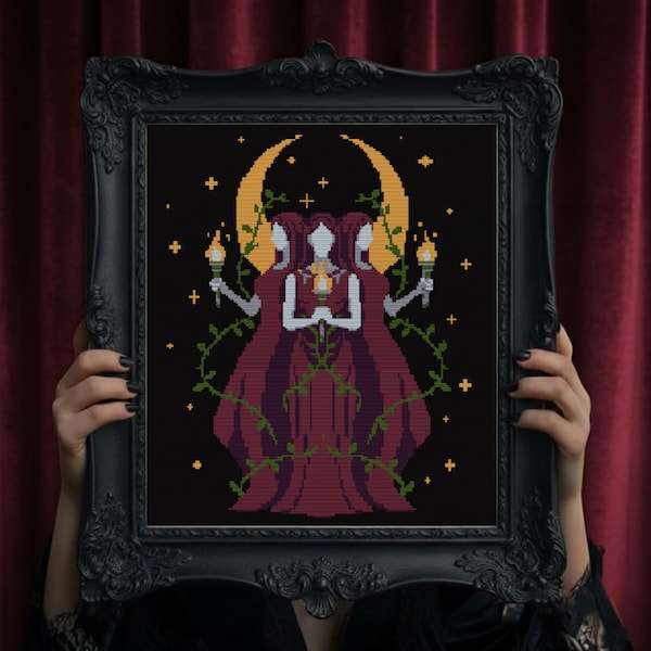 Hecate Cross Stitch Pattern | Gothic Triple Goddess with symbolic Chart | Witchy Occult | PDF