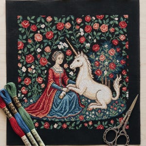 Medieval Cross Stitch Pattern, The Lady and the Unicorn Tapestry  Design, Gothic Embroidery Chart, Instant Digital Download