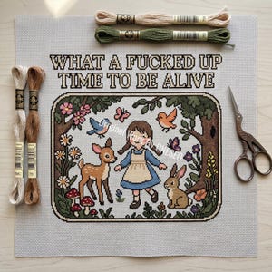 Dark Humor Cross Stitch Pattern, F*cked Up Time To Be Alive Subversive , Sarcastic Nature Landscape, Woodland Animal Folk, Stitch Chart PDF image 14