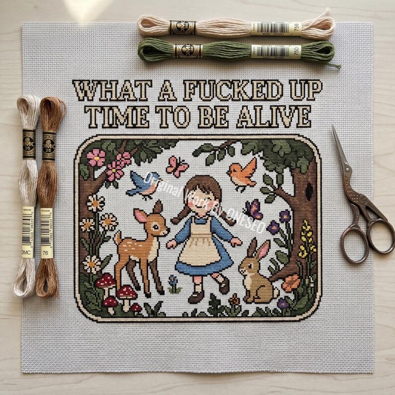 Dark Humor Cross Stitch Pattern, F*cked Up Time To Be Alive Subversive , Sarcastic Nature Landscape, Woodland Animal Folk, Stitch Chart PDF image 14