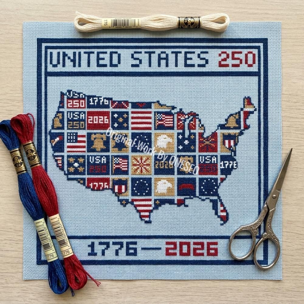 クロスステッチ刺繍完成品　　アメリカ合衆国地図 Cross stitch us map - Etsy 日本