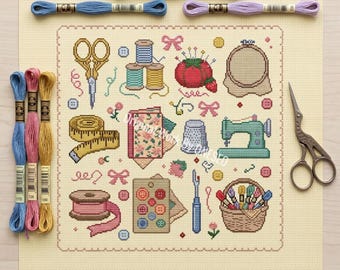 Vintage naaimachine volkskunst kruissteekpatroon, antieke ambachtelijke kamerapparatuur sampler, rustieke getelde steekkaart ambachtelijke ontwerp pdf