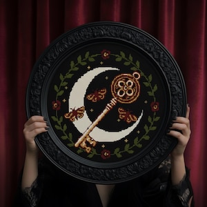 Hecate Cross Stitch Pattern | Moon & Key Chart | Gothic Needlework | PDF