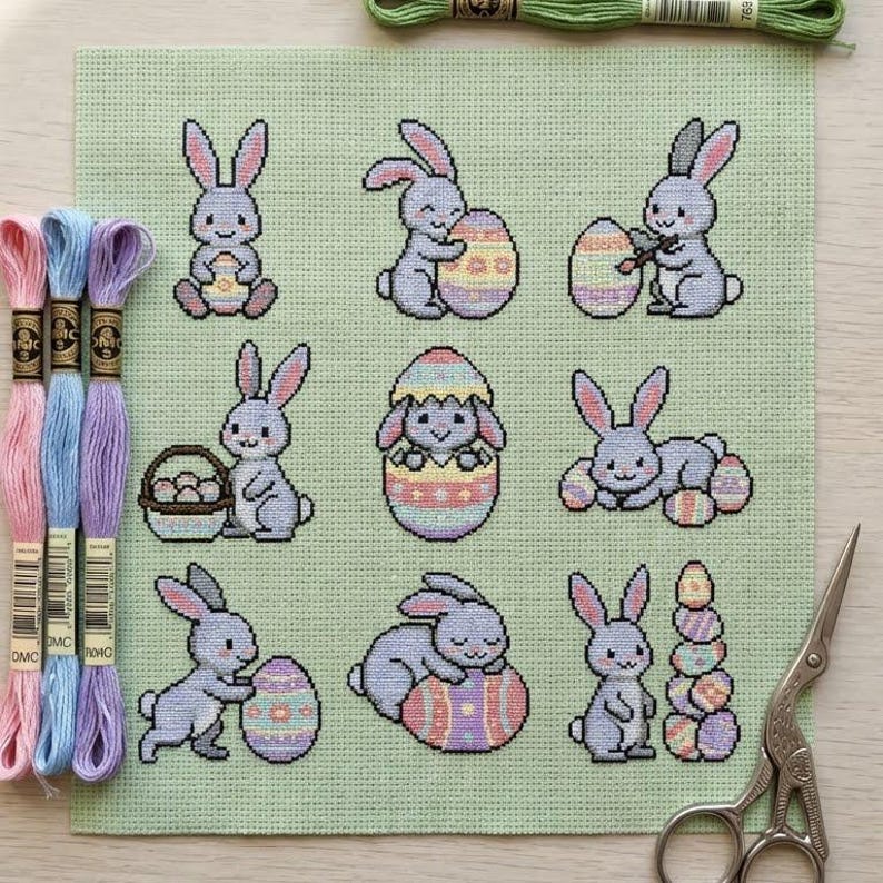 Happy Easter Cross Stitch Pattern | 9 in 1 Cute Bunny and Egg Mini ...
