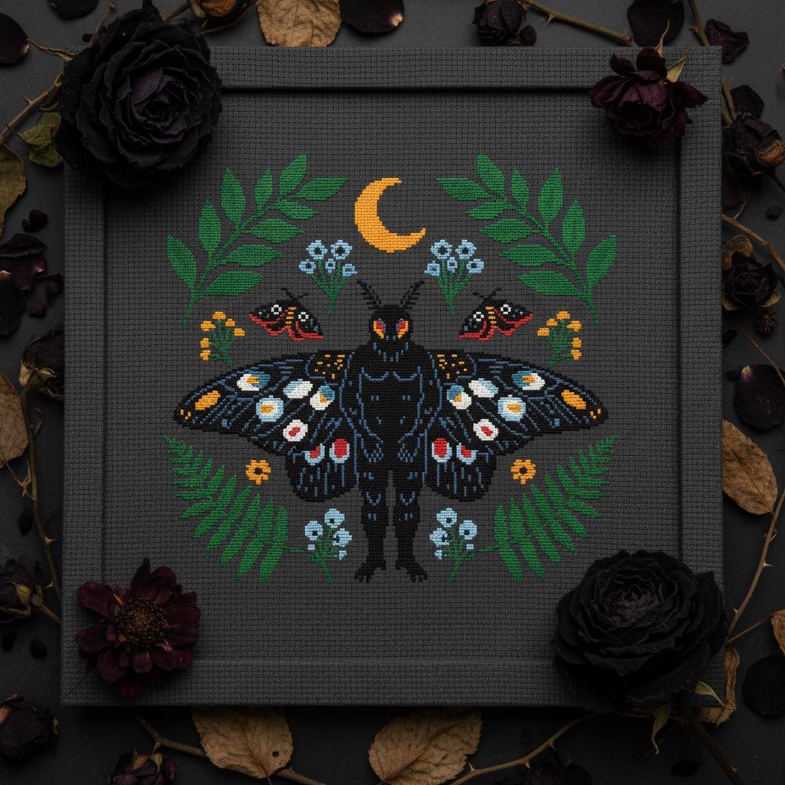 Mothman Cross Stitch Pattern PDF, Gothic Cryptid Embroidery, Spooky ...