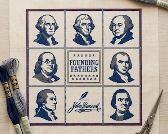 Founding Fathers America Cross Stitch Pattern | Patriotic Semiquincentennial | History Portrait Sampler USA 250th Anniversary Chart PDF