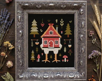 Baba Yaga Hut Cross Stitch Pattern PDF | Witchy Cottagecore Embroidery | Slavic Folklore House |  Gothic Xstitch Chart | Instant Download