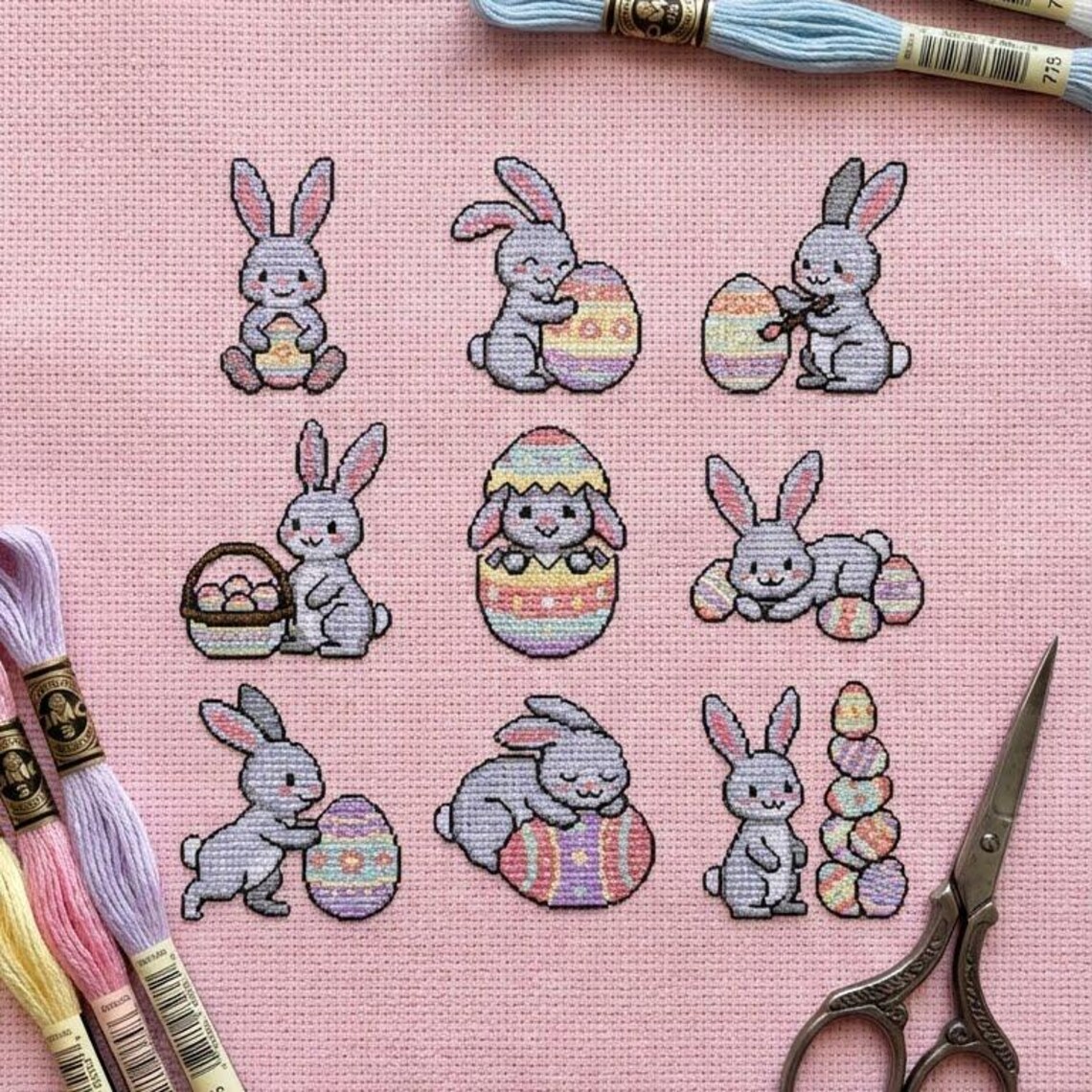 Happy Easter Cross Stitch Pattern | 9 in 1 Cute Bunny and Egg Mini ...
