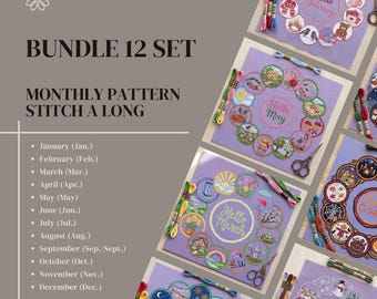 Bundel 12 set maandelijks kruissteekpatroon | Hallo patroon van januari tot december | Vier seizoenen-kranskaart pdf