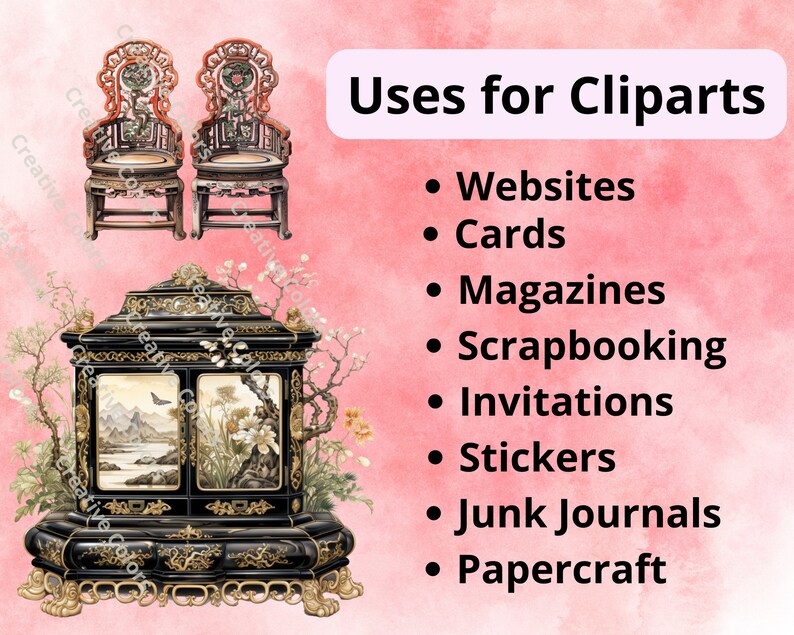 30 Watercolor Antique Japanese Furniture Clipart High Quality Pngs