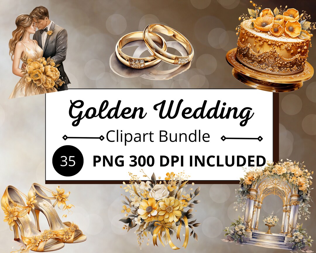35 Watercolor Golden Wedding Clipart High Quality Pngs Digital Download ...