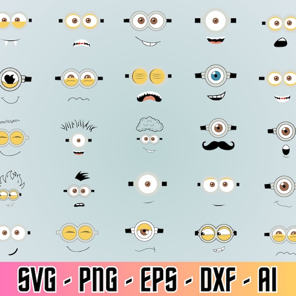 Minions Face Files, Vector Bundle, Clip Art, Silhouette, Cut Files For Cricut, Minion Face, Minions, Minions face