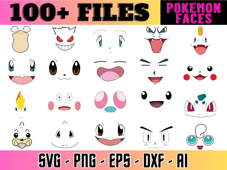 Pokemon Face Files, Pokemon Face Svg, Pokemon, Cricut, Vector, Pokemon DIY, Png, Shirt Design ...