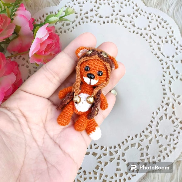 Amigurumi gehäkelte Miniatur Fuchs Mini Spielzeug Souvenir Stofftier Puppenhaus Blythe Freund Puppe Haustier Velour Geschenk für beste Freundin