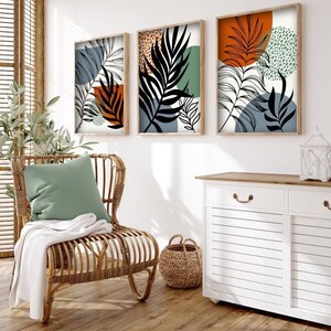 Botanical Wall Prints, Set of 3 Prints, Living Room Prints, Abstract Wall Art, Terracotta, Boho Home Decor, Digital Download